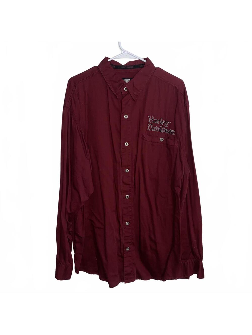 Harley Davidson Mens XL Burgundy Button Down Shirt Open Road Biker